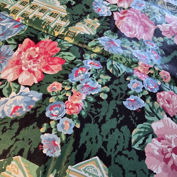 Vintage Springs Industries 2 Fabric Remnants Pink Cabbage Roses Colonial House - Picture 8 of 13